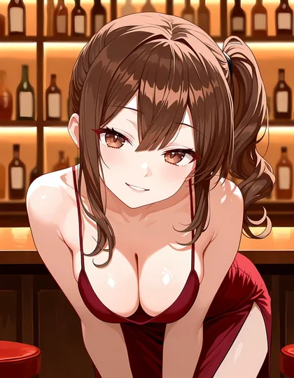 バーで赤いドレスの日和