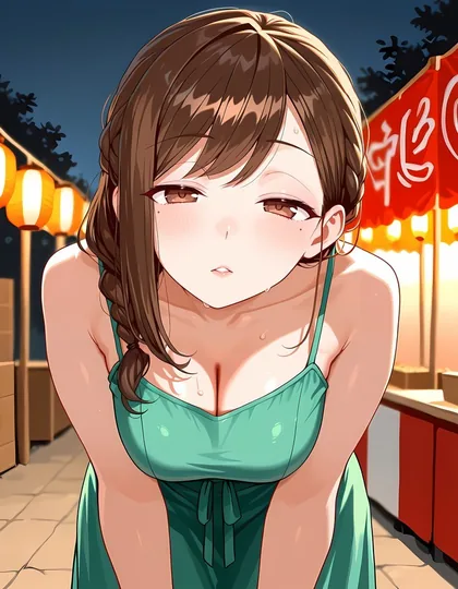 お祭りで緑のワンピースの小春